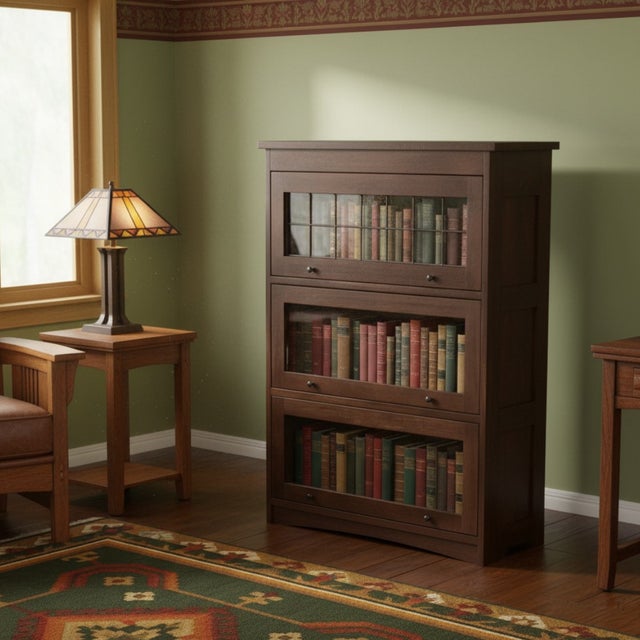 Mission Craftsman Style Oak Barrister Bookcase - Walnut Stain For Sale - Image 4 of 7