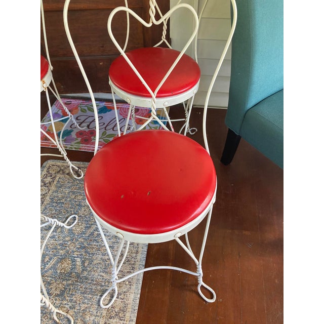 Mid-Century Modern 4 Mid-Century "Sweetheart" Ice Cream Parlor Chairs, Original Red Vinyl Seats, Made by L&b Factory, Hudson Ny For Sale - Image 3 of 8