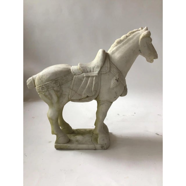 Vintage Carved Marble Tang Dynasty Style Horse Figures—A Pair For Sale - Image 13 of 18
