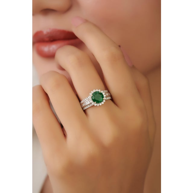 Not Yet Made - Made To Order 1.24ct Round Emerald Vintage Diamond Cocktail Ring in 14k Yellow Gold Size 7 For Sale - Image 5 of 15