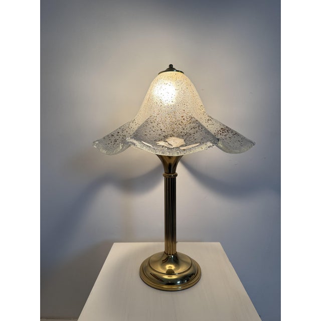 Metal Mid-Century Glass Table Lamp with Golden Flakes, 1970s For Sale - Image 7 of 18