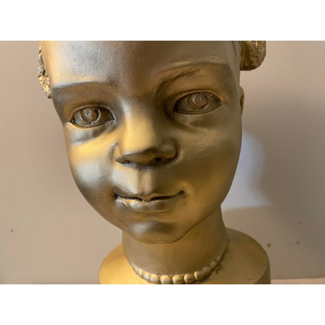 Transitional Painted Cast Chalkware Sculpture "The Golden Child" Signed Circa 1994 For Sale - Image 3 of 12