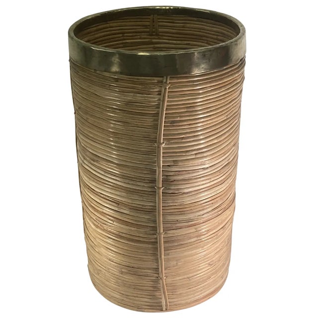 Tan Pencil Reed, Rattan and Brass Umbrella Stand, Italy For Sale - Image 8 of 8
