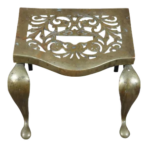 Antique Early 19th Century English Hearthware Brass Footman Fireplace Trivet Kettle Stool Stand