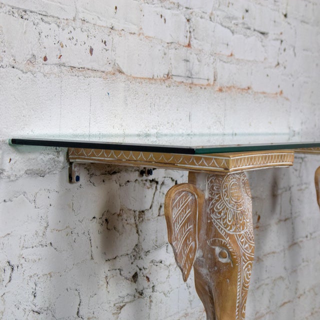 Late 20th Century Hollywood Regency Animalia Elephant Head Sconce Console Table W/Glass Top For Sale - Image 9 of 18