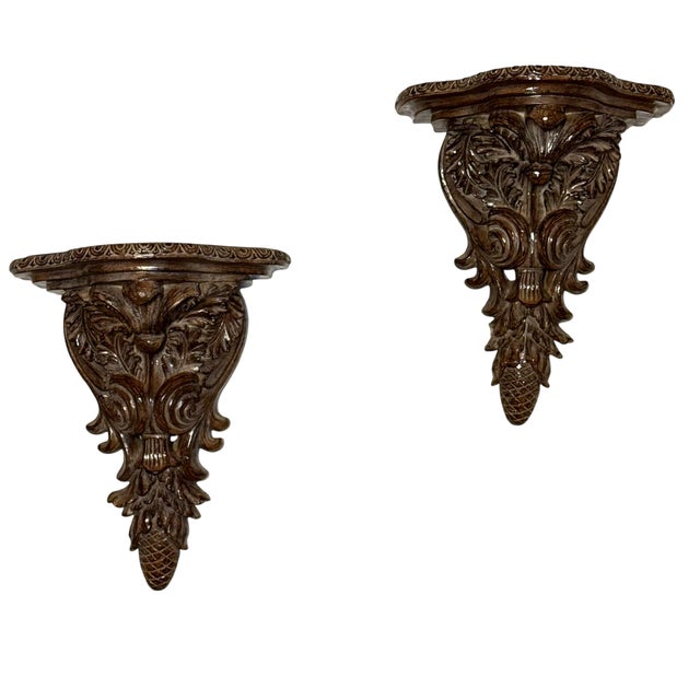 Pair or Vintage Baroque Wall Corbels • Large Acanthus Leaf Architectural Shelves For Sale - Image 4 of 18