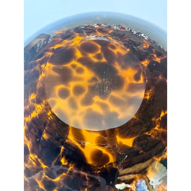 Amber Large Tortoiseshell Art Glass Bowl Sphere Vase Amber Brown Hand Blown Decor For Sale - Image 8 of 9