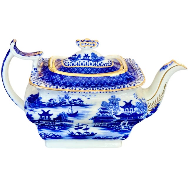 18th C. Chinese Export Nanking Blue and White Gilt Tea Set For Sale - Image 4 of 12