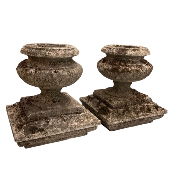 Pair of Vintage Cast Stone Campagna-Style Garden Urns For Sale - Image 4 of 12