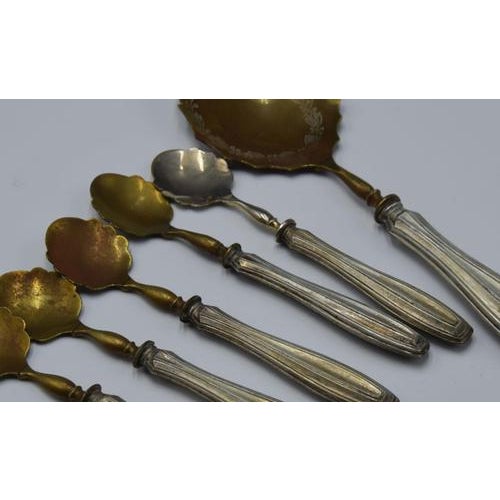 Antique Art Deco Ice Cream Set in Sterling Silver and Brass, Italy, Set of 7 For Sale - Image 3 of 5