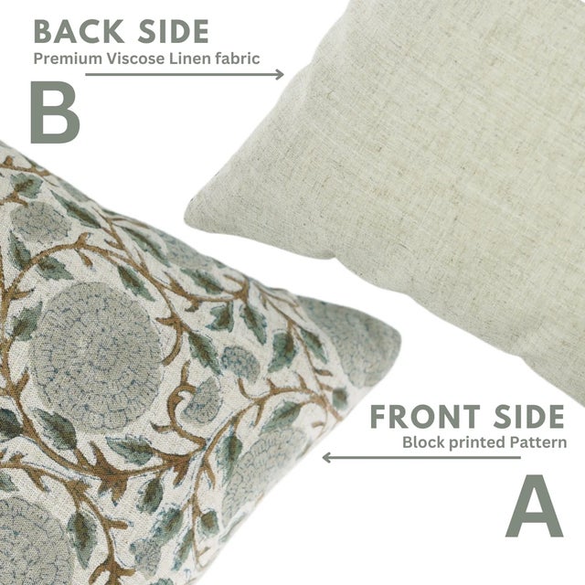 Fabdivine Handcrafted Block Print Cushion Cover 20x20 Inch Viscose Linen-Karwachauth For Sale - Image 4 of 5