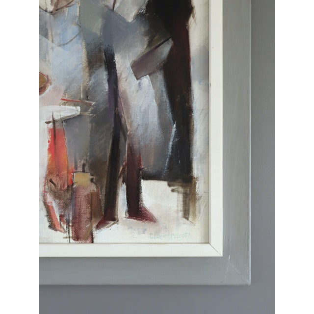 Black Mid-Century Modern 'The Waiting Place' Vintage Swedish Original Abstract Figurative Oil Painting, Framed For Sale - Image 8 of 12