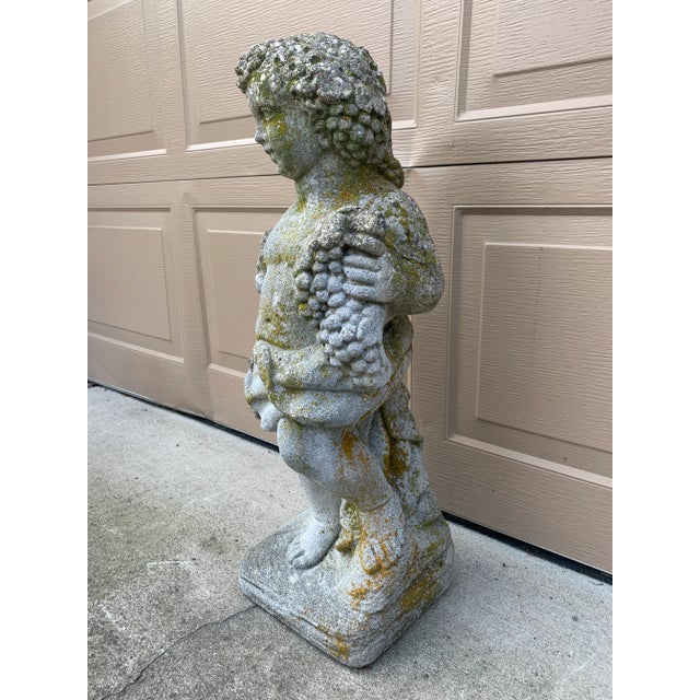Late 20th Century Neoclassical Cast Stone Putto With Grapes Garden Statue For Sale - Image 4 of 11