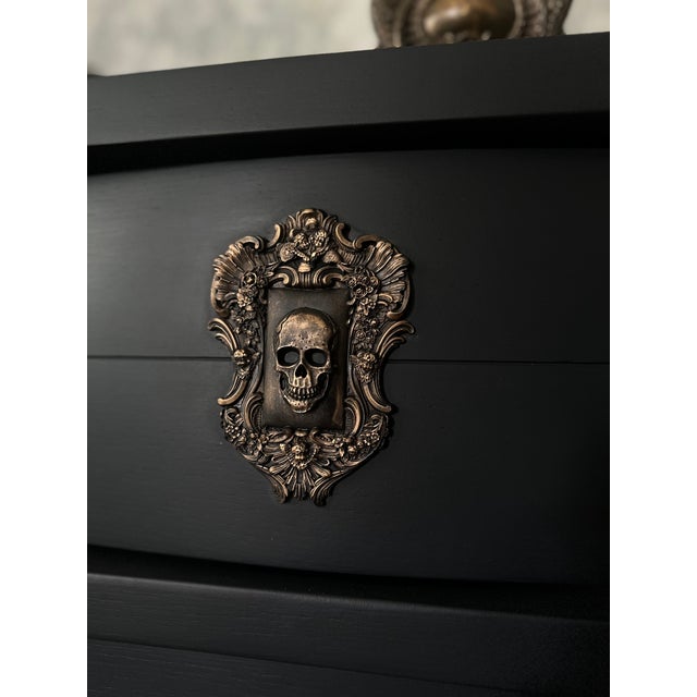 Victorian Bassett Highboy Dresser, Matte Black, Skull Hardware, Dark Romantic Bedroom Furniture For Sale - Image 3 of 9