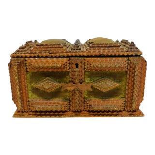 Antique Tramp Art Lovers Jewelry Box For Sale