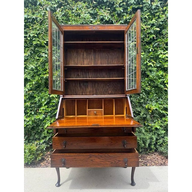 Vintage Uk Imported Edwardian Style Bureau Bookcase/Secretary Desk For Sale - Image 10 of 18