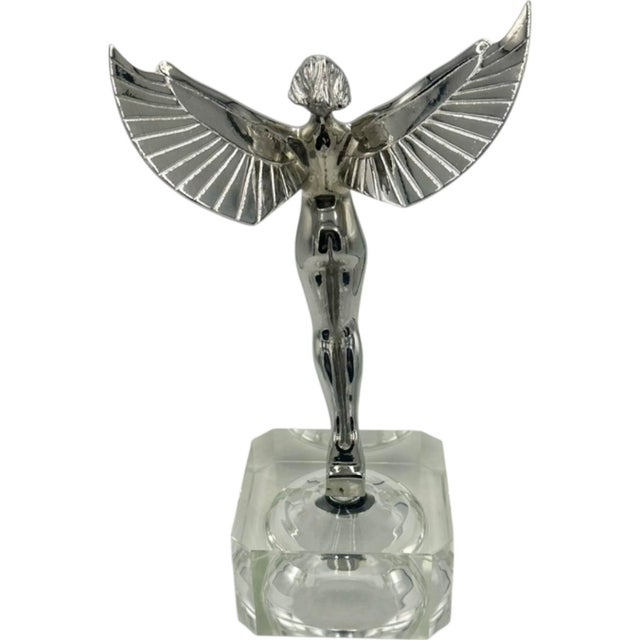 1930s Vintage Goddess of the Dawn Aurora Moon Radiator Mascot Hood Car Ornament For Sale - Image 5 of 12