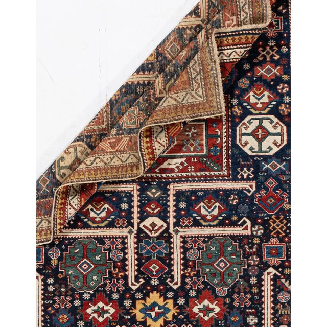 Antique Circa 1880 Blue Akstafa Caucasian Hand Knotted Rug 3ft 10in X 8ft 2in For Sale - Image 11 of 11