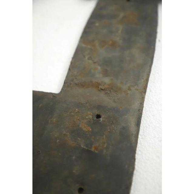 Brown Set of 3 Antique Floral Hand Hammered Iron Door Strap Hinges For Sale - Image 8 of 8