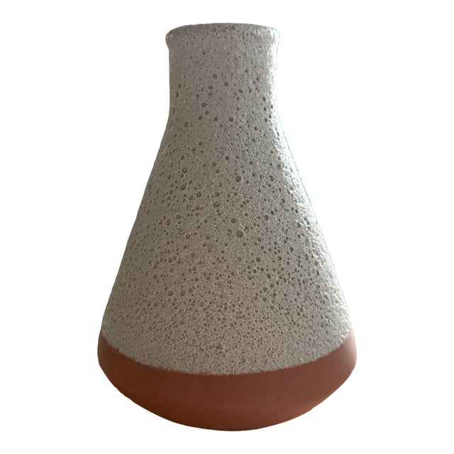 Textured Ceramic Vase With Terracotta Base For Sale