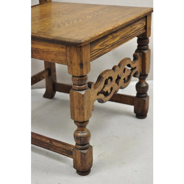 Brown Antique Vanleigh Carved Oak Italian Renaissance Style Throne Dining Side Chair For Sale - Image 8 of 10