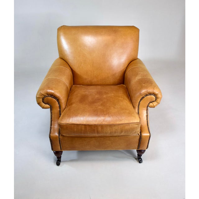 Rustic Brooklyn Leather Club Armchair on Casters For Sale - Image 3 of 13