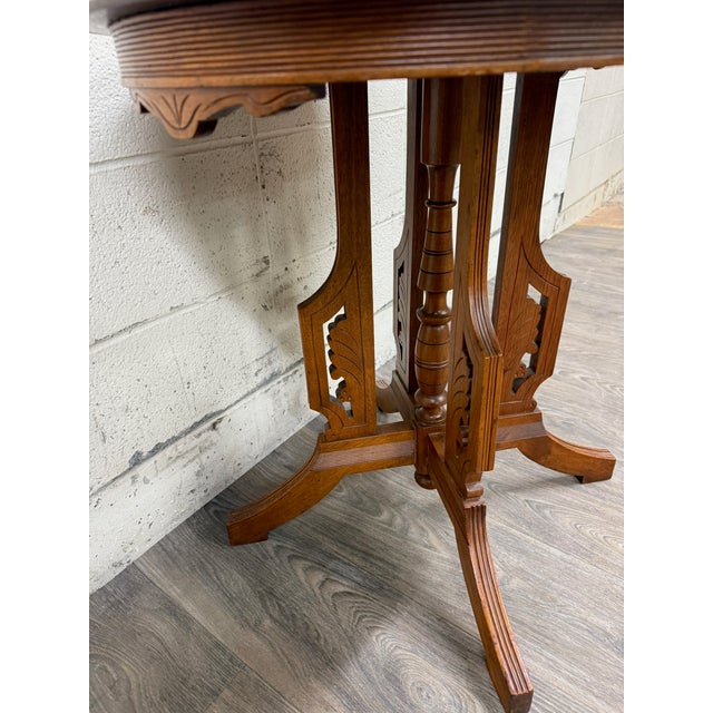 Early 20th Century Antique Victorian Eastlake Quarter Sawn Tiger Oak Parlor Table For Sale - Image 5 of 13