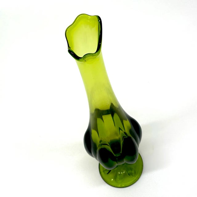 Mid 20th Century Vintage Viking Glass 6-Petal Avocado Swung Vase For Sale - Image 5 of 8
