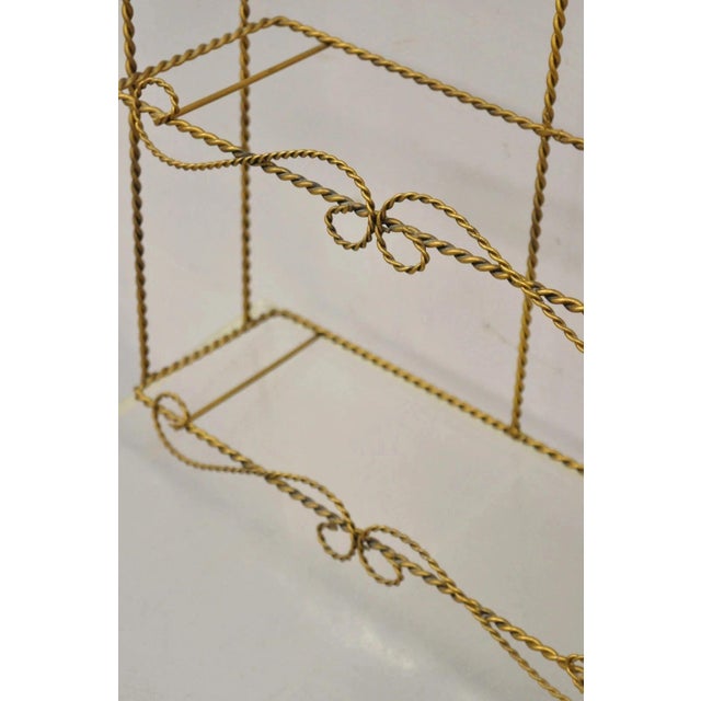 Gold Vintage Gold Gilt Metal Hollywood Regency Scrolling Iron 3 Tier Small Wall Shelf For Sale - Image 8 of 10