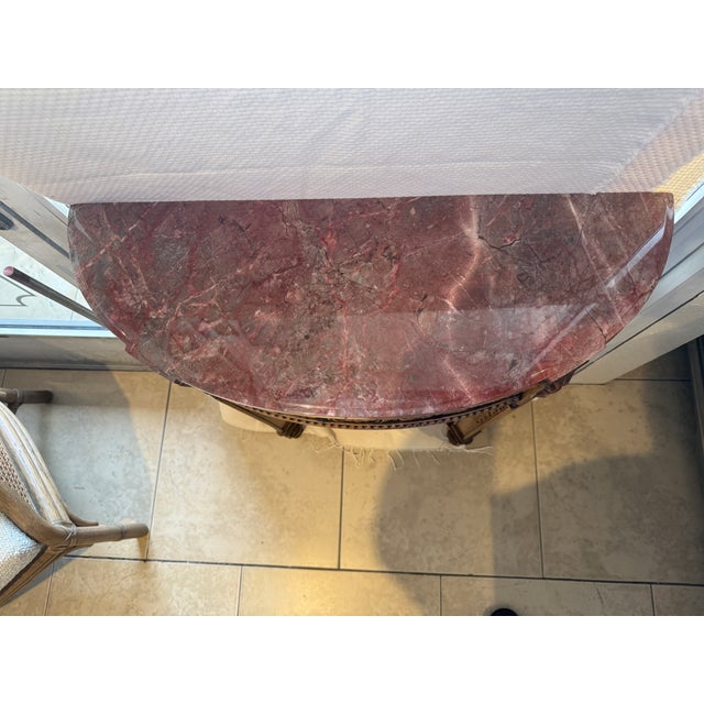 French Mid 20th Century French Louis XVI Style Marble Top Wall Mounted Console Table For Sale - Image 3 of 16
