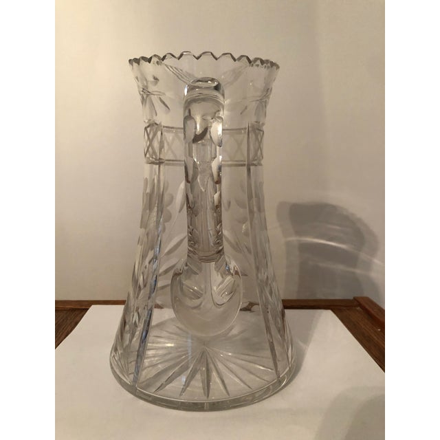 Vintage Etched Floral Daisy Cut Glass Crystal Pitcher Chairish