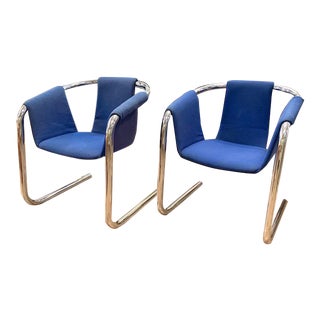 Italian 1970's Chrome Cantilever Sling Zermatt Chairs by Vecta - A Pair For Sale