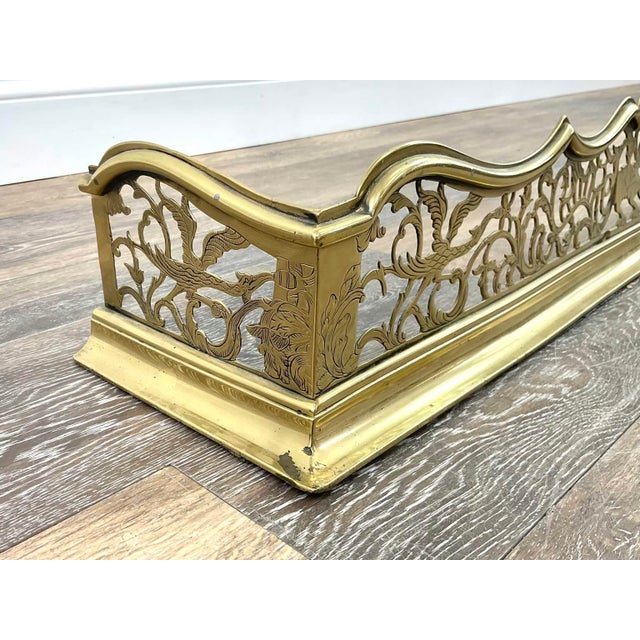 Victorian Late 19th Century Late Victorian Brass Fireplace Fender With Pierced Dragon & Foliage Fretwork For Sale - Image 3 of 14