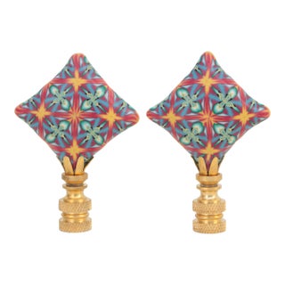 Op Art Pouf Lamp Finials on Brass - a Pair For Sale