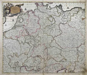 Accuratissima Germaniae Tabula Map Etching by Frederick de Wit, 1680s