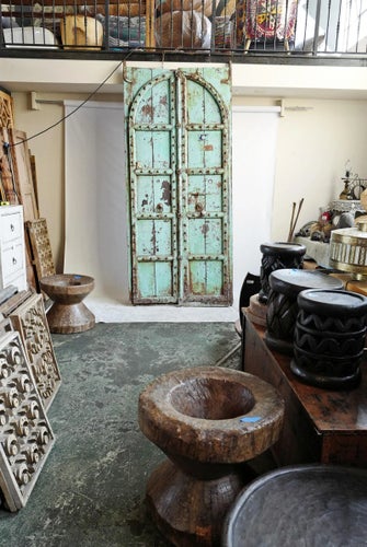 Antique Indian Turquoise Wood Doors Sculptural Wall Objects