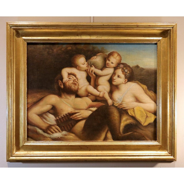 Pietro Liberi (Padua 1605 - Venice 1687) follower of Faun, Nymph, and Two Putti Oil on canvas (62 x 82 cm - Framed 85 x...