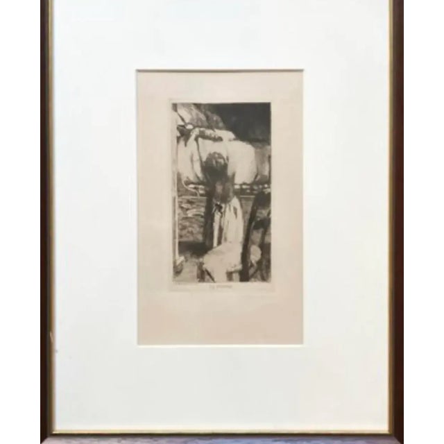 Etching by French artist Paul Albert Besnard (1849–1934) titled "The Doll" (La Poupée). The work was created in 1888. It...