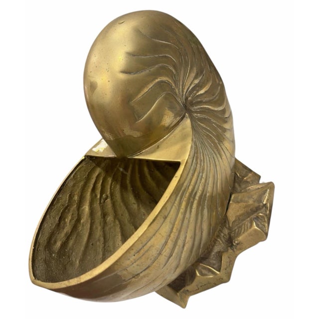Vintage Brass Nautilus Shell Bowl Sculptural Catchall Palm Beach Shell Decor For Sale In Miami - Image 6 of 6