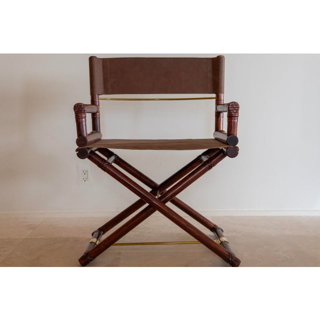 1970s McGuire Director’s X-Chair in Brown Leather For Sale - Image 9 of 10