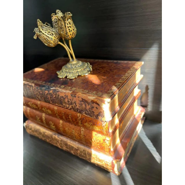 Animal Skin Antique French Leather Book Tantalus Box: Decanters & Shot Glasses For Sale - Image 7 of 9