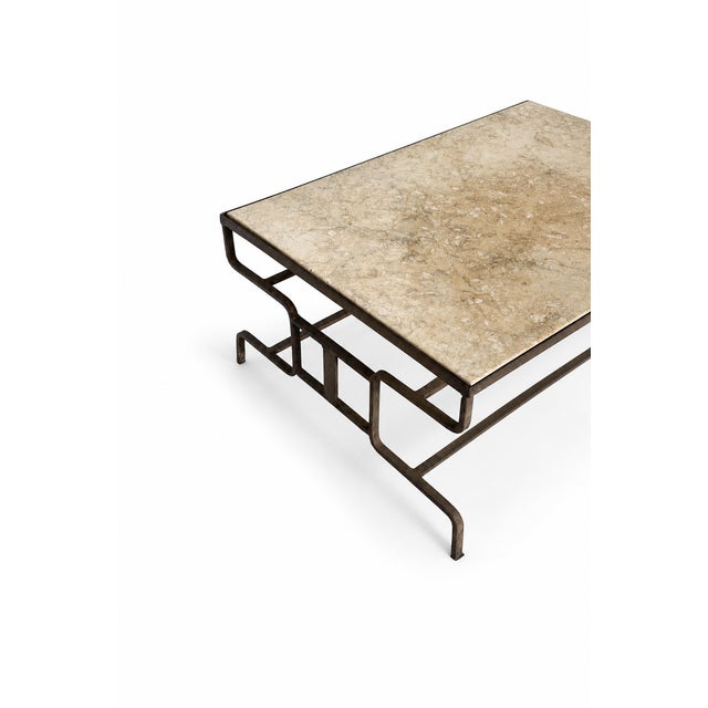 French Artisan Coffee Table in Wrought Iron and Travertine Top, 1920s For Sale - Image 10 of 10