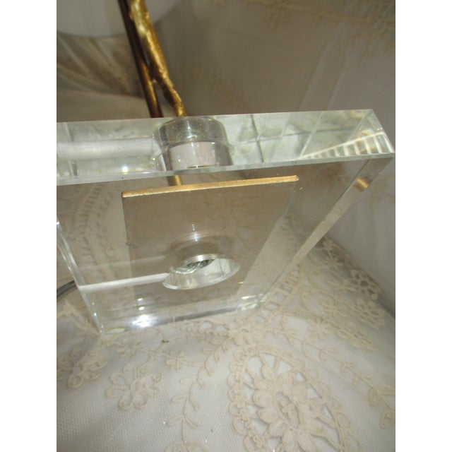 Gold Vintage Maitland Smith Style Golden Oak Leaf on Lucite Base Table Lamp For Sale - Image 8 of 11