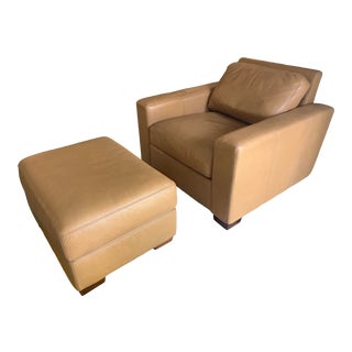 Vintage Design Within Reach Custom Leather Armchair + Ottoman - 2 Pieces For Sale