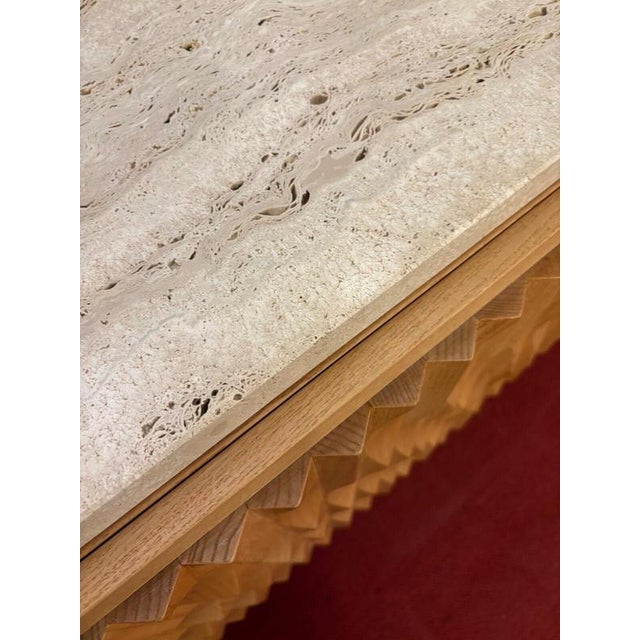 Contemporary Brutalist Sideboard, Wood and Travertine, Italy