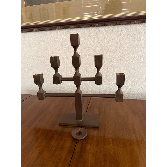 Mid-Century Modern Gusum Metal. Large Five-Armed Candlestick in Brass. Swedish Design, 1980’s. For Sale - Image 3 of 7