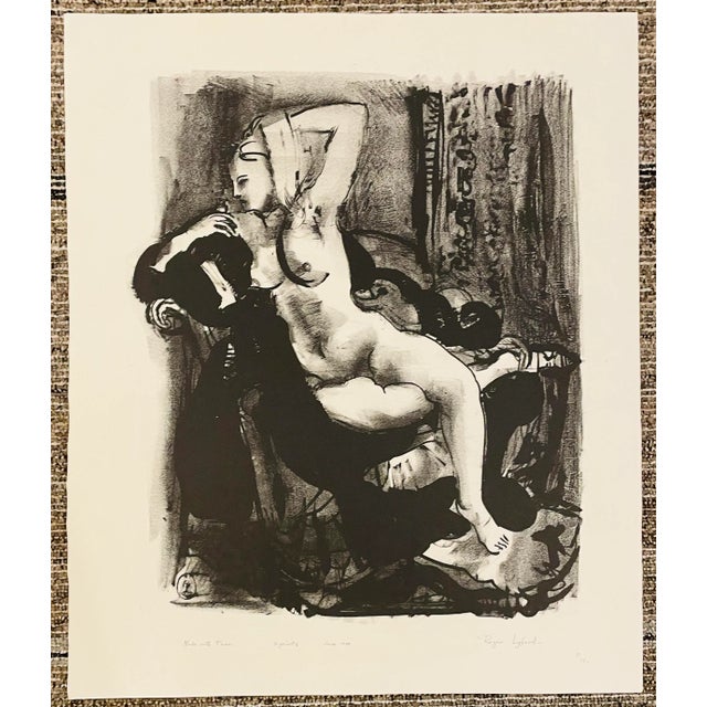 1949 Roger Lyford Female Nude With Furs Lithograph For Sale - Image 4 of 4