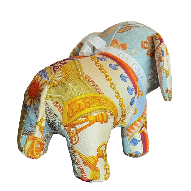 Chinoiserie Gucci Tassels Vintage Silk Scarf Lucky Elephant For Sale - Image 3 of 3