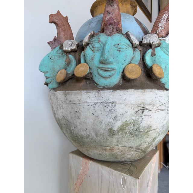 Large Early 20th Century Mayan-Style Terracotta Vessel Sculpture With Figural Head Motif For Sale In Miami - Image 6 of 12