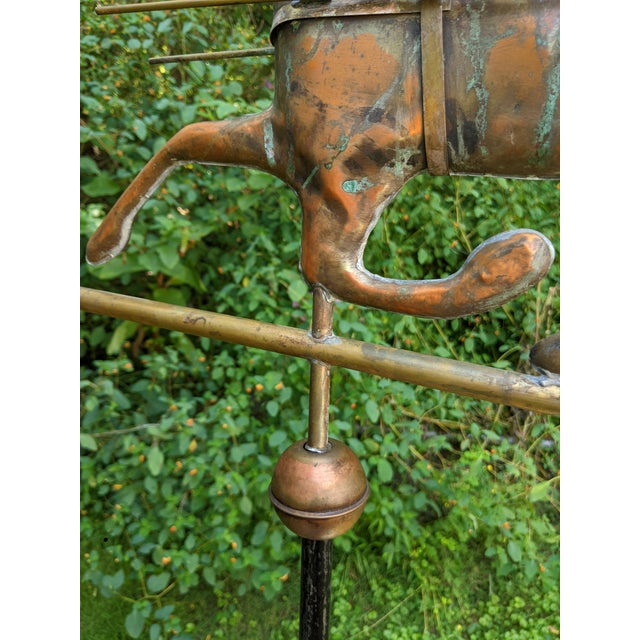 Antique Copper Sulky Horse & Jockey Weathervane with Directional & Base